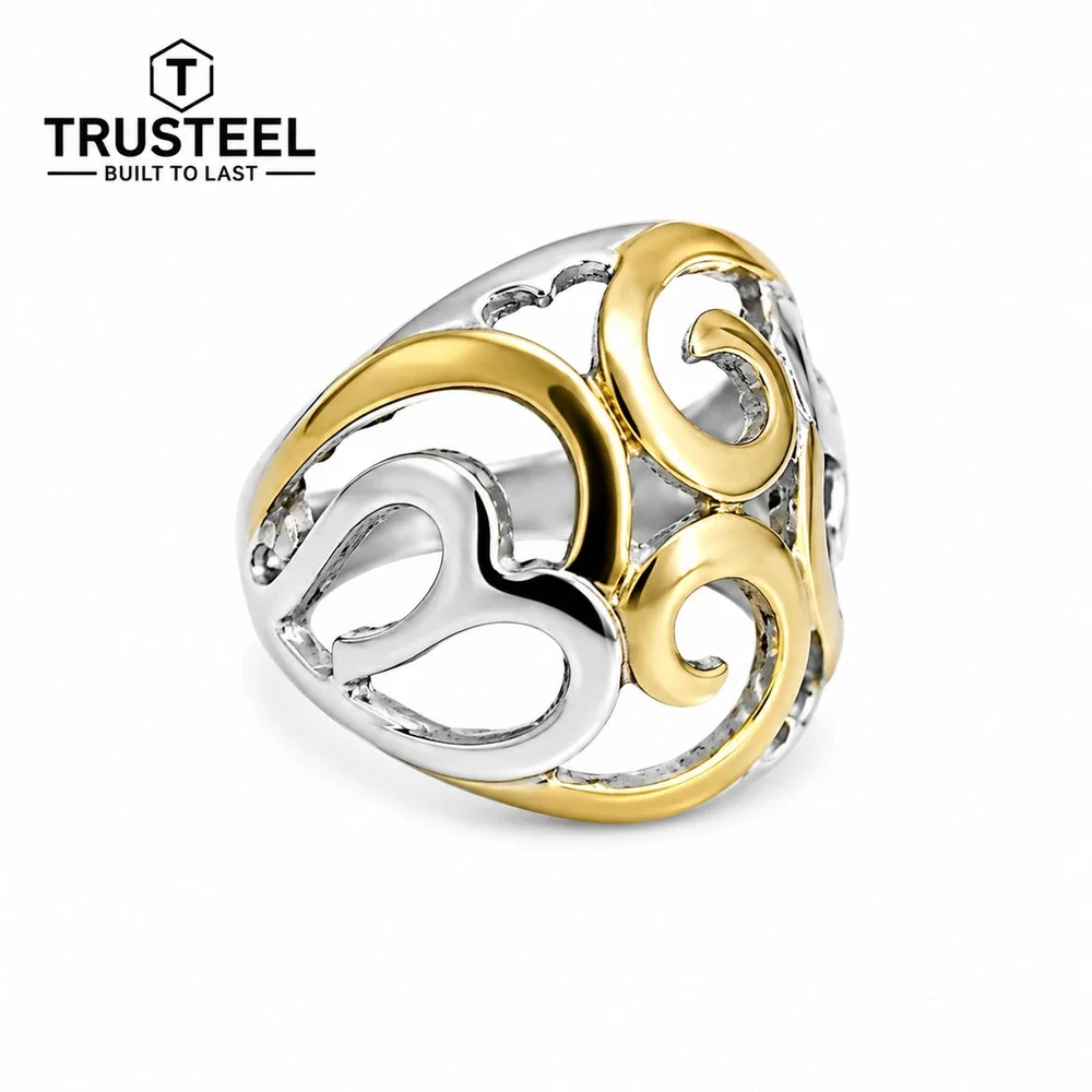Women’s 316L stainless steel Two-one Swirl Statement Ring size 10